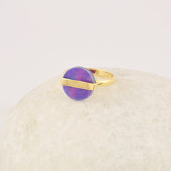 Purple Opal Ring, Round Flat 12mm Aurora Opal Gemstone Ring, 925 Sterling Silver Vintage Ring, 18k Gold Plated Purple Ring Jewelry