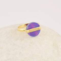 Purple Opal Ring, Round Flat 12mm Aurora Opal Gemstone Ring, 925 Sterling Silver Vintage Ring, 18k Gold Plated Purple Ring Jewelry