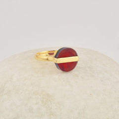 Round Red Opal Ring, 18k Gold Plated Aurora Opal Ring, 12mm Round Red Gemstone Ring For Women, 925 Sterling Silver jewelry For Her