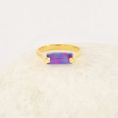 Purple Opal Ring, 5x11mm Long Rounded Shape Gemstone Ring, Handmade 18k Gold Plated Unisex Ring, 925 Sterling Silver Jewelry