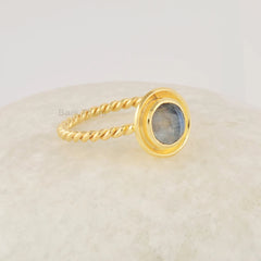 Labradorite Stacking Twisted Ring, Minimalist Ring, 6mm Gemstone Ring For Her, 925 Sterling Silver Ring, 18k Gold Plated Rings, Handmade Jewelry For Her