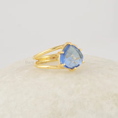 Gemstone Heart Ring, London Blue Topaz Ring, 10mm Blue Stone Ring, Heart Sterling Silver Ring, 18k Gold Plated Engagement Rings