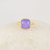 Multi Color Opal Ring, Aurora Opal Cushion Cut Ring, 10mm Gemstone Sterling Silver 925 Ring, Handcrafted Gold Plated Ring, Purple Stone Ring