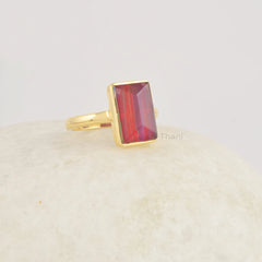 Red Opal Ring, Aurora Opal Ring, 8x12mm Rectangular pyramid Gemstone Solid Silver Ring For Women, 18k Gold Plated Silver Ring, Gift For Her