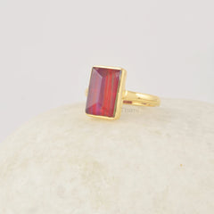 Red Opal Ring, Aurora Opal Ring, 8x12mm Rectangular pyramid Gemstone Solid Silver Ring For Women, 18k Gold Plated Silver Ring, Gift For Her