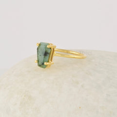 Emerald Ring, Coffin Ring, 5x10mm Gemstone Ring, Handmade Sterling Silver Ring, Simple Emerald Ring, Green Ring in Yellow Gold, Ring For Her