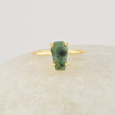 Emerald Ring, Coffin Ring, 5x10mm Gemstone Ring, Handmade Sterling Silver Ring, Simple Emerald Ring, Green Ring in Yellow Gold, Ring For Her