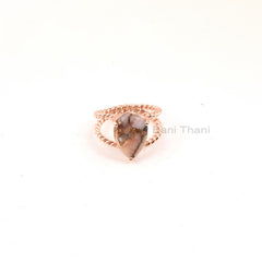 Twisted Double Band Pink Opal Ring, 10x14mm Pear Gemstone Ring, Rose Gold Plated Ring, Sterling Silver Rings For Mom