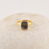 Labradorite Cushion Ring, 8x10mm Gemstone Silver Ring, 18k Gold Plated Sterling Silver Band, Stackable Gold Ring, Minimalist Rings