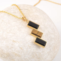 Black Onyx Pendant Sterling Silver Gemstone Necklace 18k Gold Jewelry Handmade Jewelry Tiger Eye Necklace Gift For Her