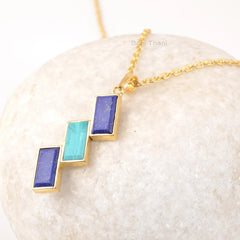 Genuine Lapis Lazuli Pendant, Dainty Turquoise Necklace, Boho Gemstone Jewelry, Earthy Necklace, 925 Sterling Silver Gold Plated Necklace For Wife