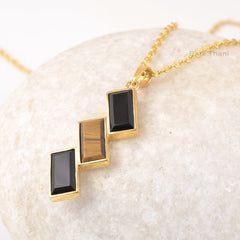 Black Onyx Pendant Sterling Silver Gemstone Necklace 18k Gold Jewelry Handmade Jewelry Tiger Eye Necklace Gift For Her
