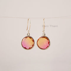Pink Tourmaline Earrings-Watermelon Tourmaline Quartz 14mm Round Gemstone Drop Earrings-Silver Earrings-Gold Plated Earrings