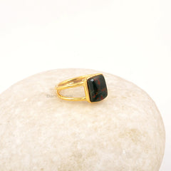 Bloodstone Silver Ring, Cushion Shape Gemstone Ring, Sterling Silver 18k Gold Plated Ring, Boho Simple Ring, Promise Ring For Girlfriend