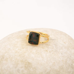 Bloodstone Silver Ring, Cushion Shape Gemstone Ring, Sterling Silver 18k Gold Plated Ring, Boho Simple Ring, Promise Ring For Girlfriend