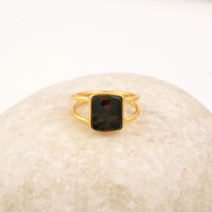 Bloodstone Silver Ring, Cushion Shape Gemstone Ring, Sterling Silver 18k Gold Plated Ring, Boho Simple Ring, Promise Ring For Girlfriend