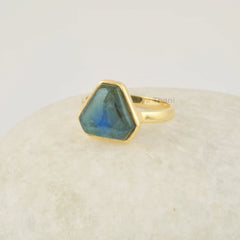 Natural Labradorite Ring, 11x11mm Gemstone Silver Ring, 925 Sterling Silver 18k Gold Plated Ring, Handmade Statement Wedding Ring For Gifts