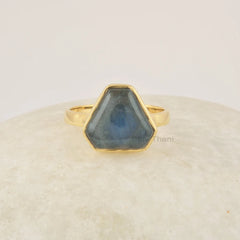 Natural Labradorite Ring, 11x11mm Gemstone Silver Ring, 925 Sterling Silver 18k Gold Plated Ring, Handmade Statement Wedding Ring For Gifts