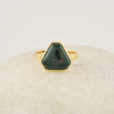 Bloodstone Silver Ring, Fancy Shape Gemstone Ring, 18k Gold Plated Ring, 925 Sterling Silver Bloodstone Ring, Statement Handmade Jewelry