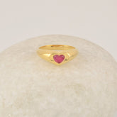 Pink Tourmaline Quartz Heart Shape Gemstone Ring - Gold Plated Ring for Wedding - 925 Sterling Silver Signet Ring - Vintage Jewelry - Gift
