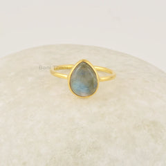 8x10 MM Pear Labradorite Ring - 925 Sterling Silver - Handmade Rings - Gifts For Wife - Fashion Jewelry - Gemstone Ring - Rings For Women