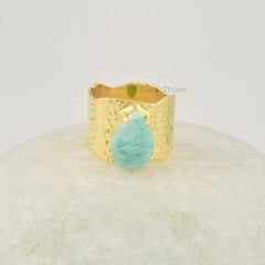 Natural Amazonite Ring - Sterling Silver Rings - 9x13mm Pear Gemstone Ring - Gold Plated Ring - Gifts for Her - Jewelry for Love