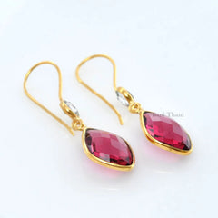 Pink Tourmaline Quartz and Crystal Quartz Sterling Silver Gold Plated Earrings