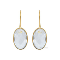 Crystal Quartz Oval Gemstone Earrings - Gold Plated Earrings - 925 Sterling Silver Dangle Earrings - Gift for Her - 12x20mm Gemstone Earring
