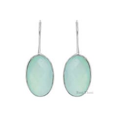 Aqua Chalcedony Dangle Earrings - Chalcedony Oval Gemstone Earrings - 925 Sterling Silver Earrings - Christmas Gift for Women - Gift for Her