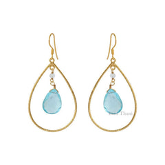 Long Dangle Earrings-Aqua Quartz Long 10x15mm Pear Gemstone Drop Earrings-Gold Plated 925 Sterling Silver Earrings-Christmas Gift Earrings