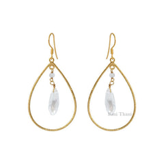 Crystal Quartz Earrings-Crystal Quartz 10x15mm Pear Gemstone Drop Earrings-Gold Plated Sterling Silver Earrings-Gift For Her-Hook Earrings