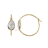 Hoop Earrings - Hand Textured Crystal Quartz Dangle Earrings - Gold Plated 925 Sterling Silver Hoop Earring - Birthday Gift Earring for Her