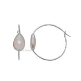 Hammered Earrings, Silver Earrings, Pink Chalcedony Gemstone Bezel Earrings 925 Sterling Silver Hoop Earring, 10x14mm