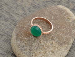 Onyx Round Ring, Green Onyx 10mm Gemstone Ring, Rose Gold Onyx Ring, 925 Sterling Silver Ring, Gift For Her, Delicate Ring, Bridal Ring