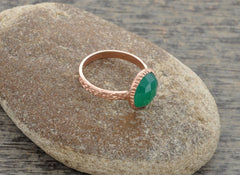 Onyx Round Ring, Green Onyx 10mm Gemstone Ring, Rose Gold Onyx Ring, 925 Sterling Silver Ring, Gift For Her, Delicate Ring, Bridal Ring