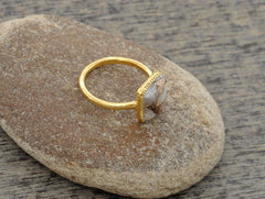 Copper White Calcite Square 10mm Micron Gold Plated 925 Sterling Silver Bezel Ring, Twisted Designer Ring For Her, Gift For Valentines Day
