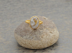 White Calcite Ring - Pure Silver - Copper Calcite Oval - Handcrafted Ring - Wholesale Jewelry - Gift For Best Friend - Jewelry For Niece