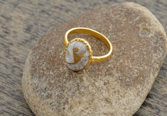 White Calcite Ring - Pure Silver - Copper Calcite Oval - Handcrafted Ring - Wholesale Jewelry - Gift For Best Friend - Jewelry For Niece