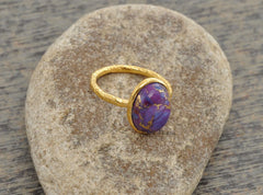 Purple Copper Turquoise Ring - Gold Plated - Sterling Silver -10x14mm Oval - Gemstone Ring - Handmade Ring - Jewelry for Date - Gift for Mom