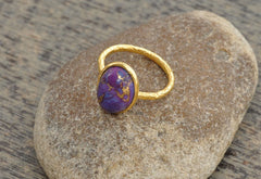 Purple Copper Turquoise Ring - Gold Plated - Sterling Silver -10x14mm Oval - Gemstone Ring - Handmade Ring - Jewelry for Date - Gift for Mom