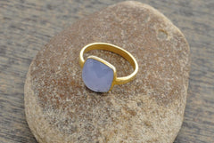 Lavender Chalcedony Cushion Ring - 10mm Faceted Gemstone Ring - Gold Plated Ring - 925 Sterling Silver Ring -Gift for Her - Womens Gift Ring