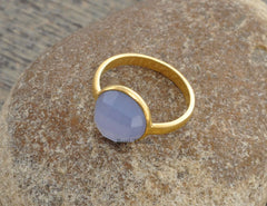 Lavender Chalcedony Round Gemstone Ring, 925 Sterling Silver Ring, Gold Plated Ring, 10mm Round Gemstone Ring, Promise Ring, Cocktail Ring