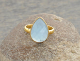 Natural Blue Chalcedony Ring - Gold Plated Promise Ring - 925 Sterling Silver Gemstone Ring - Jewelry for Wife - Vintage Ring - Gift for Her