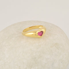 Pink Tourmaline Quartz Heart Shape Gemstone Ring - Gold Plated Ring for Wedding - 925 Sterling Silver Signet Ring - Vintage Jewelry - Gift