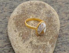 White Calcite Ring - Pure Silver - Copper Calcite Oval - Handcrafted Ring - Wholesale Jewelry - Gift For Best Friend - Jewelry For Niece