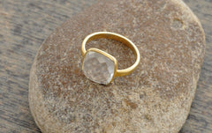Crystal Ring, Crystal Quartz 10mm Cushion Faceted Gemstone Ring, Micron Gold Plated Cushion Ring, 925 Sterling Silver Bezel Rings For Women
