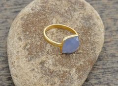 Lavender Chalcedony Cushion Ring - 10mm Faceted Gemstone Ring - Gold Plated Ring - 925 Sterling Silver Ring -Gift for Her - Womens Gift Ring