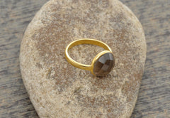 Smoky Quartz Ring, Smoky Quartz 10mm Round Ring, Smoky Quartz Gold Ring, Smoky Quartz 925 Silver Beautiful Ring, November Birthstone Ring