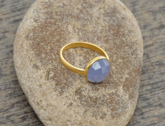 Lavender Chalcedony Round Gemstone Ring, 925 Sterling Silver Ring, Gold Plated Ring, 10mm Round Gemstone Ring, Promise Ring, Cocktail Ring