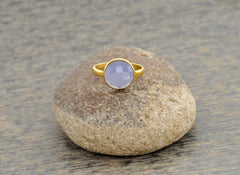 Lavender Chalcedony Round Gemstone Ring, 925 Sterling Silver Ring, Gold Plated Ring, 10mm Round Gemstone Ring, Promise Ring, Cocktail Ring